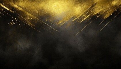 black and gold background old dark vintage grunge texture with shiny corner lighting and yellow streak or stripe across top header or border