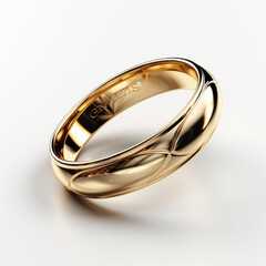 Golden wedding ring on  white background