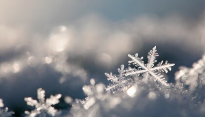 snow in winter close up macro image of snowflakes winter holiday background