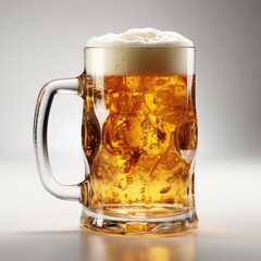Mug fresh beer with cap of foam. White Background