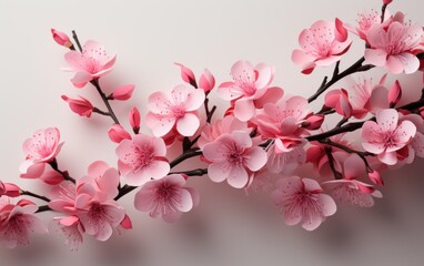 Sakura flowers, a branch of wild Himalayan cherry blossom pink flowers
