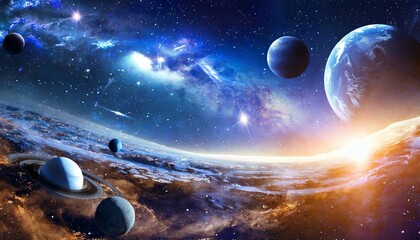space scene with planets stars and galaxies panorama