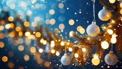 Fototapeta na wymiar holiday illumination and decoration concept christmas garland bokeh lights over dark blue background