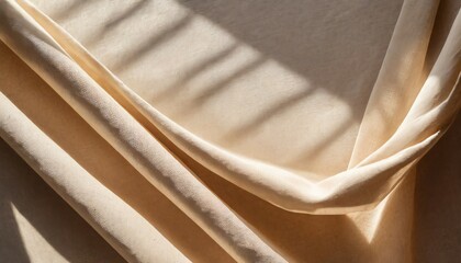aesthetic natural textile background with abstract sunlight shadow neutral beige linen draped fabric copy space generative ai