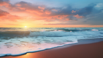 Fototapeta na wymiar Waves Rolling Onto a Peaceful Beach at Dawn Background