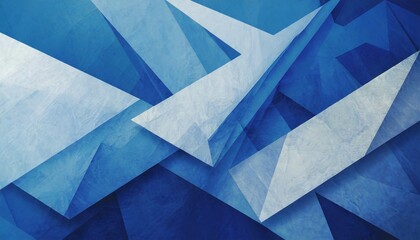 modern abstract blue background design with layers of textured white material in triangle shapes in random geometric pattern