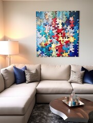 Puzzle Piece Wall Art: Stunning Mural Transformed into Individual Pieces for the Perfect Family Room Accent