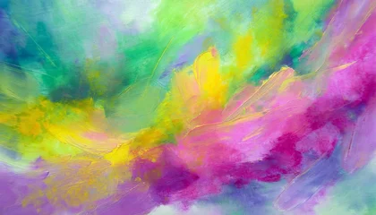 Papier Peint Lavable Mélange de couleurs watercolor oil paint bright abstract stroke in pink purple green yellow vibrant colors