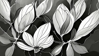abstract magnolia petals black and white illustration generative ai