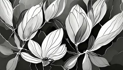 Zelfklevend Fotobehang abstract magnolia petals black and white illustration generative ai © Alicia