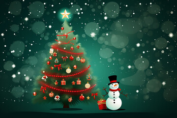 illustration of a Christmas tree with a snowman