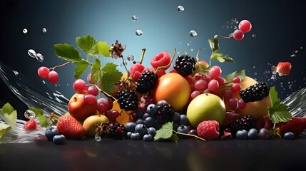 Summer background from fresh berries. Concept for healthy intestine and immune system. Banner.