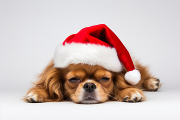 Seasonal Serenity: Dog Lounging in Santa Red