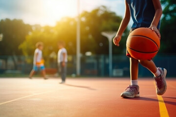Youthful Hoops: Close-Up of a Schoolboy Enjoying Basketball Outdoors