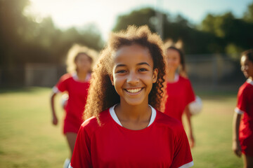 School Sports: Teen Girls Engaged in Soccer Drills