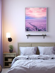 Serene Lavender Fields: Moonlit Hues and Dusk Pinks Wall Art for Above Bed