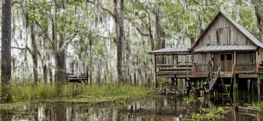 hunting cabin in the swamps of Louisiana