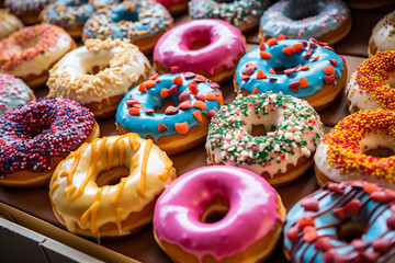 Donuts of Different Flavors and Colors in a Street Market in Budapest - Sweet Delights in the Hungarian Capital - Created with Generative AI Tools