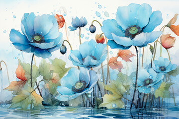 Elegant Blue Blossoms on Floral Background