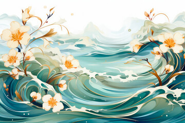 Fototapeta na wymiar Azure Blossoms: Floral Beauty Wallpaper