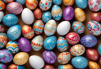 Beautifully decorated Easter eggs. Generative AI