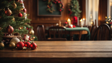 Fototapeta na wymiar wooden table with Christmas decorations