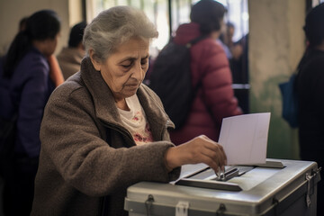 Votante en una casilla electoral votando por el próximo presidente. - obrazy, fototapety, plakaty