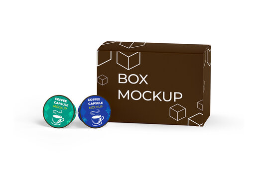 Coffee Capsule with Box Mockup
