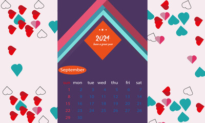 new Monthly calendar template for 2024 year. Wall calendar in a minimalist style. Week Starts on Sunday. Planner for 2024 year.good luck for new years