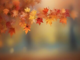 Naklejka na ściany i meble Beautiful autumn landscape with yellow trees. Falling leaves natural background.