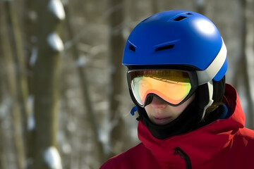 Portrait of young human in ski mask. Neural network AI generated art