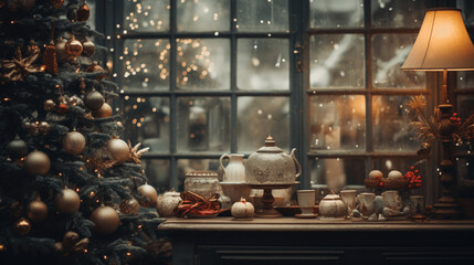 Fototapeta na wymiar christmas tea decoration