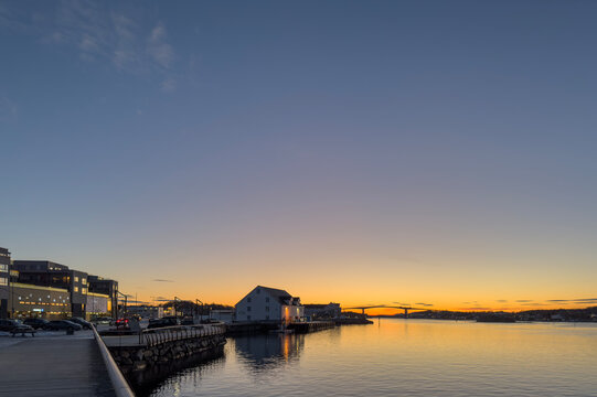 Sunset in Brønnøysund harbour, Helgeland, Norway