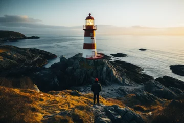 Gordijnen A lighthouse keeper maintaining a beacon on an isolated northern coast  © fotogurmespb