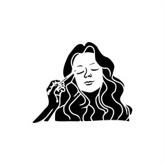 silhouette illustration of a white-faced woman doing makeup for an icon or logo