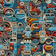 Maya Aztec Seamless tile pattern tribal AI art