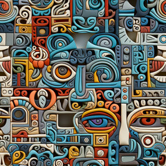 Fototapeta na wymiar Maya Aztec Seamless tile pattern tribal AI art