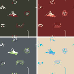 Seamless print design pattern related to mountains, nature and environmentalism, available in 4 different colors.