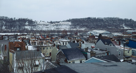Cold Winter overcast day in Midwest and Applaican and middleclass City Pittsburgh