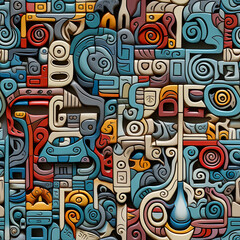 Maya Aztec Seamless tile pattern tribal AI art