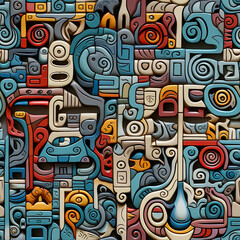 Obraz premium Maya Aztec Seamless tile pattern tribal AI art