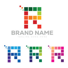 set of colorful pixel R letter logo vector 