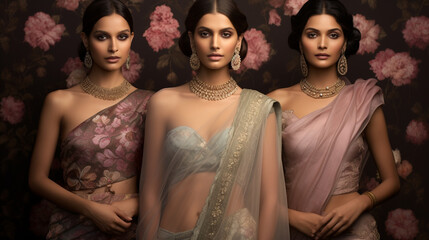 Fototapeta premium Feminine Elegance: A visually stunning portrayal of women adorned in elegant attire, celebrating the grace and beauty of femininity.
