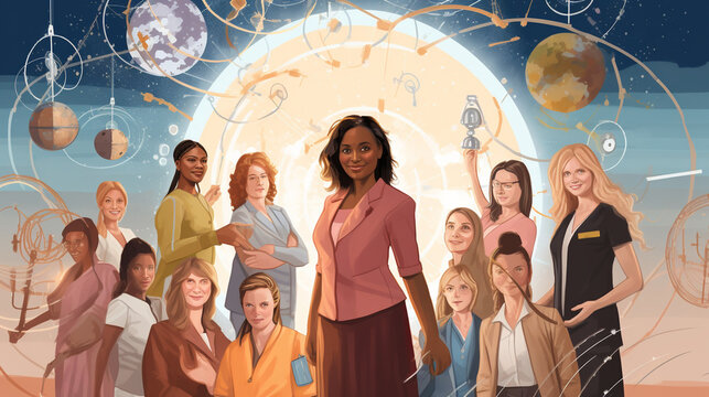 Women in Science: A captivating image showcasing women making strides in the field of science and innovation, breaking barriers.