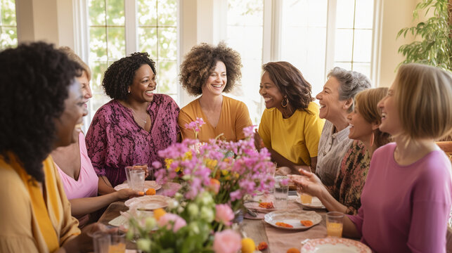 Sisterhood Celebration: A lively scene of women celebrating and supporting each other, creating a sense of joy and camaraderie.