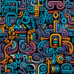 Fototapeta na wymiar Maya Aztec Seamless tile pattern tribal AI art
