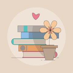 Books and Flower Vector Illustration Yellow