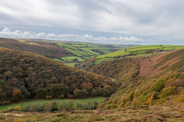 Obraz premium Landscape photo of the autumn colours in the Doone valley in Exmoor National Park