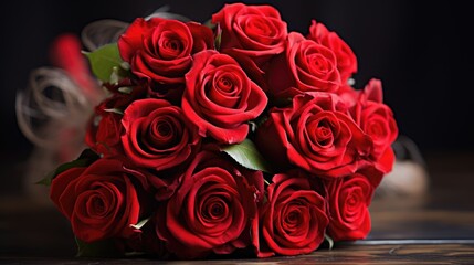 A bouquet of red roses. A luxurious gift for Valentine's Day and women's Day.