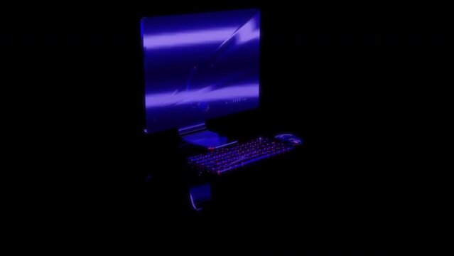 3D animation rendering, PC monoblock model on a black background